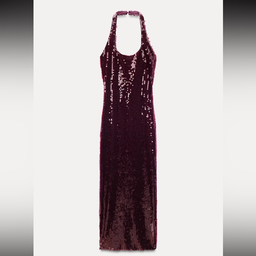 Zara Burgundy Sequin Midi Dress